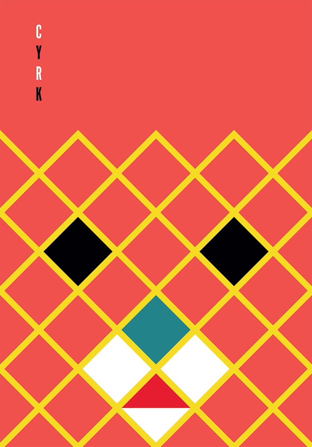 A poster showing geometric shapes that reminiscent of an animal in a cage.